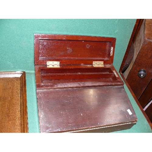 334 - An Edwardian oak tray and a writing slope or clerk's desk with internal drawers and pen box