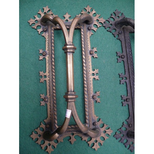 137A - A superb set of four Victorian Gothic brass door handles in the style of Pugin - three have been pai... 