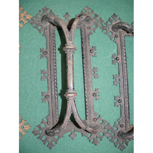 137A - A superb set of four Victorian Gothic brass door handles in the style of Pugin - three have been pai... 