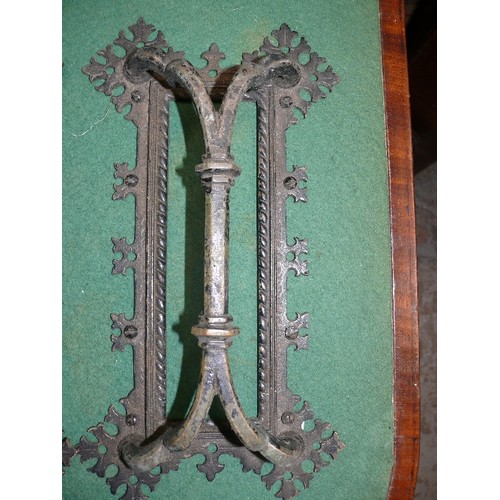 137A - A superb set of four Victorian Gothic brass door handles in the style of Pugin - three have been pai... 