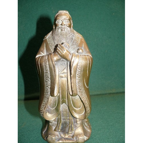 219 - A vintage bronze statue of Confucius - finely cast detail to his face and beard - 19cm.