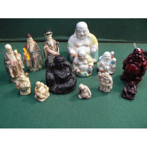 224 - Collection of 13 Buddha, Budai & Chinese deity figures in porcelain and resin.