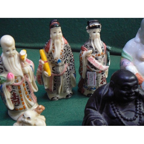 224 - Collection of 13 Buddha, Budai & Chinese deity figures in porcelain and resin.