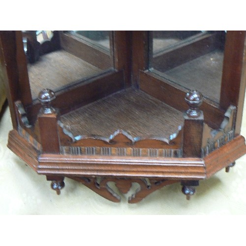 90 - Mahogany corner shelf with mirrored back, fretwork bracket.  In the Victorian style.