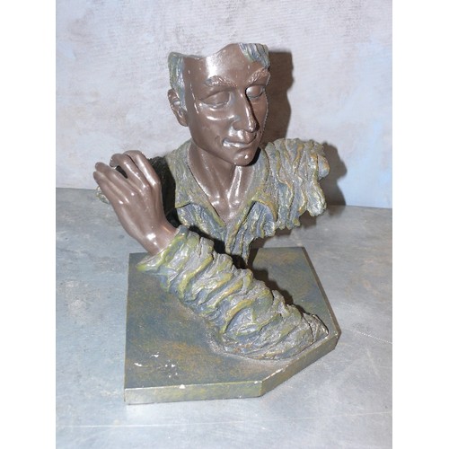 85 - Contemporary style bronze resin figure of a man, probably a flautist missing his flute - 28cm height... 