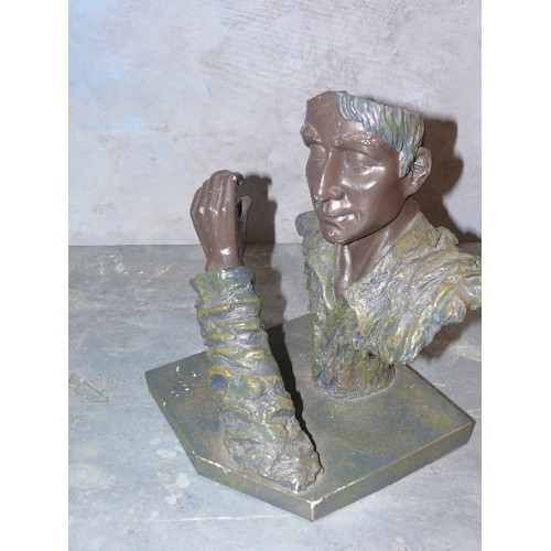 85 - Contemporary style bronze resin figure of a man, probably a flautist missing his flute - 28cm height... 