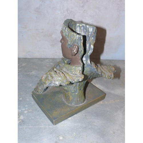 85 - Contemporary style bronze resin figure of a man, probably a flautist missing his flute - 28cm height... 