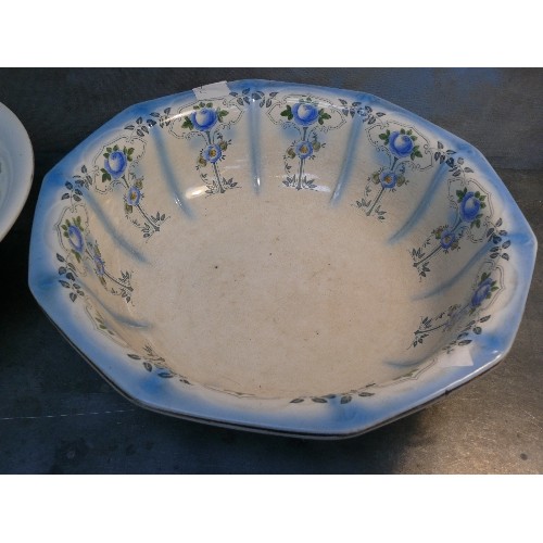 141 - Three Victorian wash bowls including one in the Art Nouveau style with blue flowers, by Crownford Ch... 