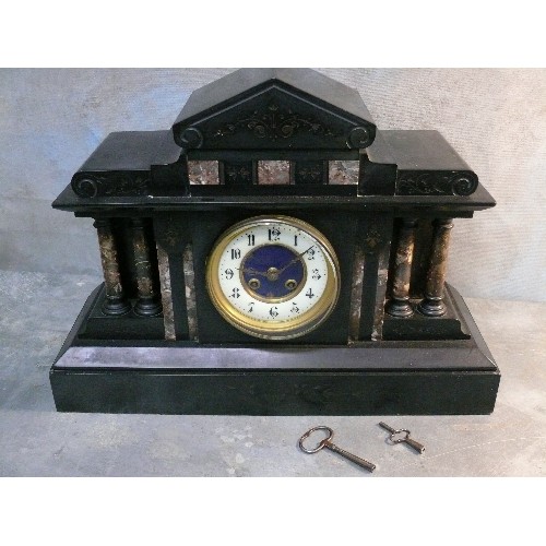 418D - A large 19th Century French black slate and marble mantle clock by Fritz Marti et Fils of Vieux-Char... 