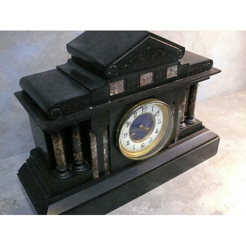 418D - A large 19th Century French black slate and marble mantle clock by Fritz Marti et Fils of Vieux-Char... 