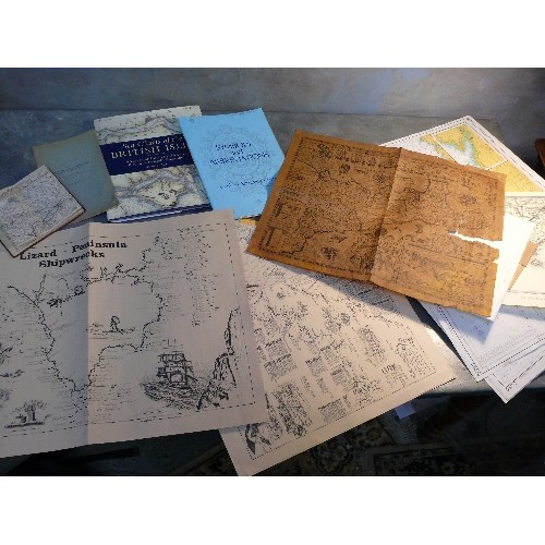 172A - Collection of Cornwall Maps and Sea Charts including an early 20th Century Motor Route strip Map, 