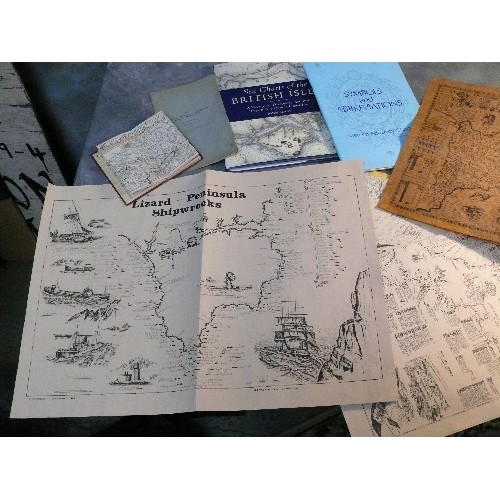 172A - Collection of Cornwall Maps and Sea Charts including an early 20th Century Motor Route strip Map, 