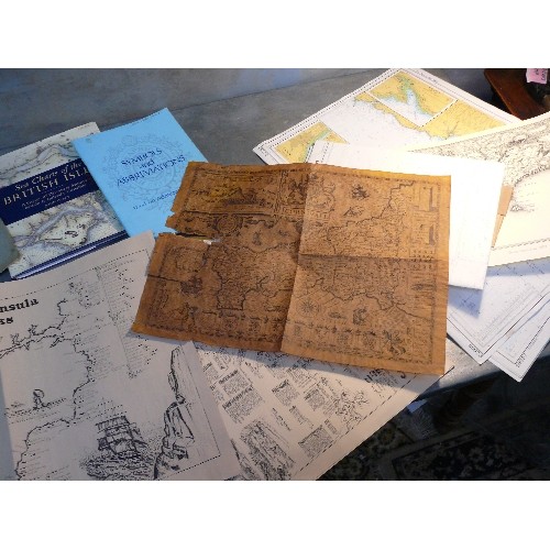 172A - Collection of Cornwall Maps and Sea Charts including an early 20th Century Motor Route strip Map, 