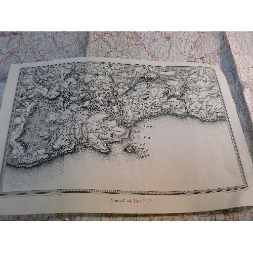 172A - Collection of Cornwall Maps and Sea Charts including an early 20th Century Motor Route strip Map, 