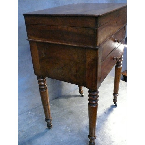 422 - Regency ladies work or sewing table, the top section baize lined, with lifting lid and two drawers b... 