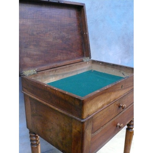 422 - Regency ladies work or sewing table, the top section baize lined, with lifting lid and two drawers b... 