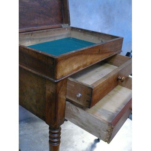 422 - Regency ladies work or sewing table, the top section baize lined, with lifting lid and two drawers b... 