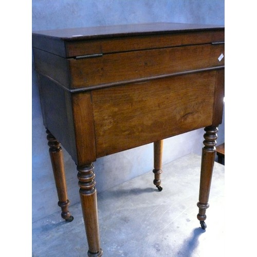 422 - Regency ladies work or sewing table, the top section baize lined, with lifting lid and two drawers b... 