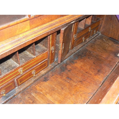 419 - Early 19th Century walnut & mahogany veneered bureau bookcase with 4 drawers, glazed bookcase sectio... 