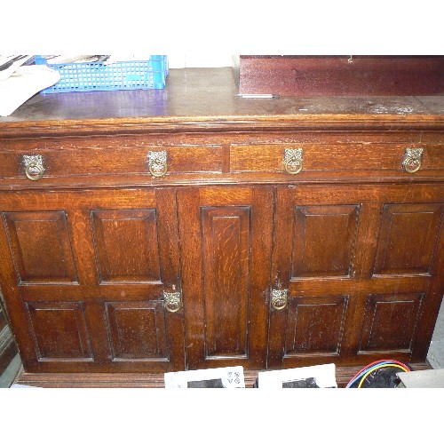 425 - Large Victorian oak sideboard with panelled doors, two drawers, original brass handles - 152cm x 70c... 