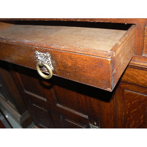 425 - Large Victorian oak sideboard with panelled doors, two drawers, original brass handles - 152cm x 70c... 