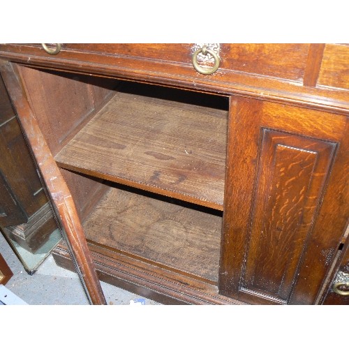 425 - Large Victorian oak sideboard with panelled doors, two drawers, original brass handles - 152cm x 70c... 