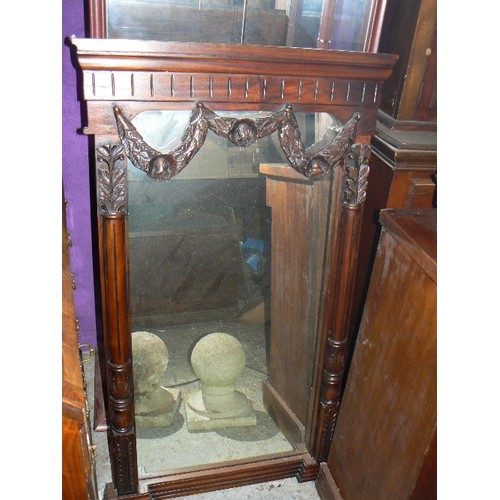 430 - 19th Century style mahogany mirror with carved swag detail and column supports - 70cm x 120cm