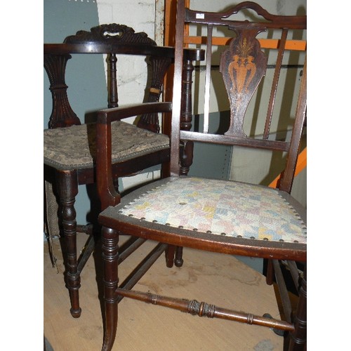 428 - Victorian corner chair in dark wood and an Edwardian occasional chair with arms