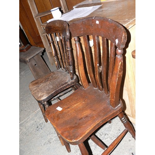 304 - Two Victorian kitchen chairs, one with lathe back, the other spindle back