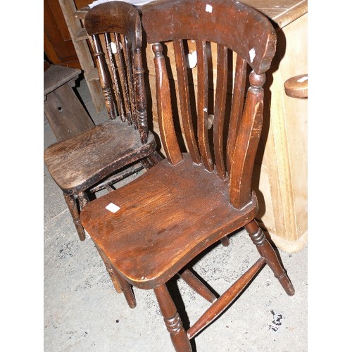 304 - Two Victorian kitchen chairs, one with lathe back, the other spindle back