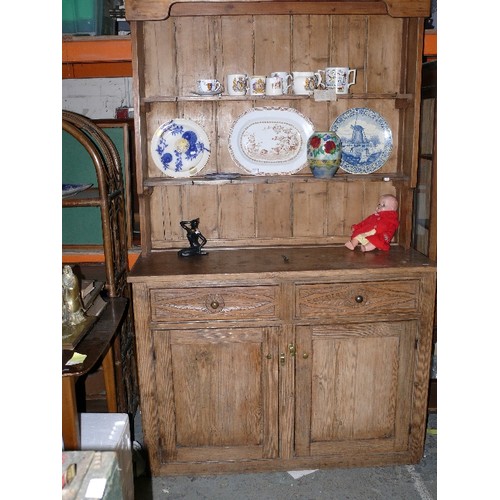 308 - A late Victorian pine kitchen dresser with chip carved decoration to drawer fronts - 122cm x48cm x 2... 