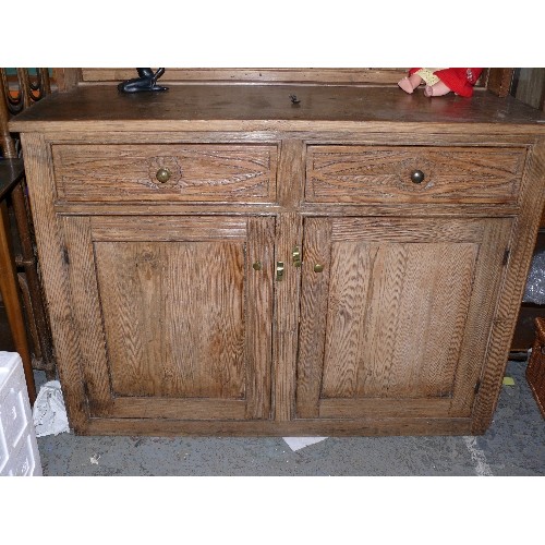 308 - A late Victorian pine kitchen dresser with chip carved decoration to drawer fronts - 122cm x48cm x 2... 