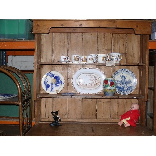 308 - A late Victorian pine kitchen dresser with chip carved decoration to drawer fronts - 122cm x48cm x 2... 