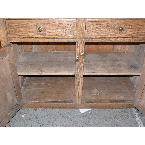 308 - A late Victorian pine kitchen dresser with chip carved decoration to drawer fronts - 122cm x48cm x 2... 