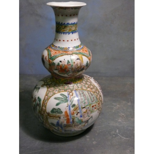 188 - 19th Century chinese double gourd porcelain vase decorated with 8 panels, in famille rose colours an... 