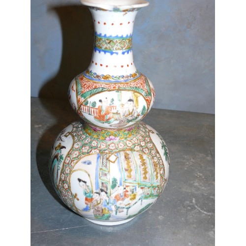 188 - 19th Century chinese double gourd porcelain vase decorated with 8 panels, in famille rose colours an... 