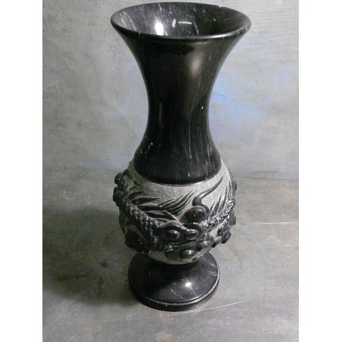 193A - An impressive Chinese black & grey veined marble vase deeply carved with a dragon design - 36cm