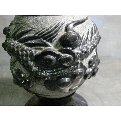 193A - An impressive Chinese black & grey veined marble vase deeply carved with a dragon design - 36cm