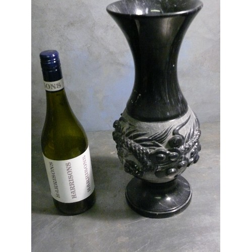 193A - An impressive Chinese black & grey veined marble vase deeply carved with a dragon design - 36cm