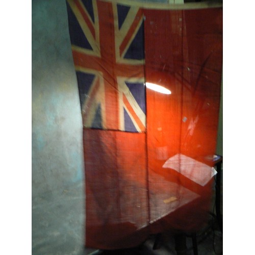 455 - Red Ensign stitched flag on original flag pole with halyard & pulley on the top - probably pre war -... 