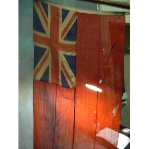 455 - Red Ensign stitched flag on original flag pole with halyard & pulley on the top - probably pre war -... 