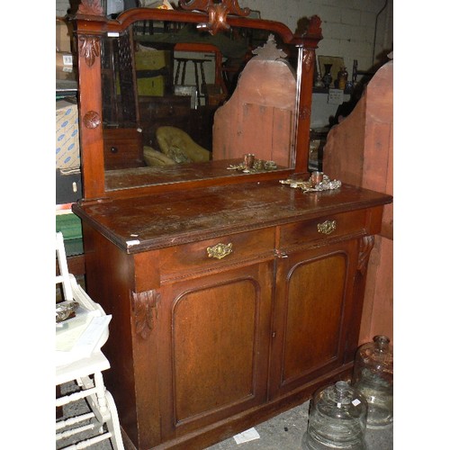 421 - Victorian mahogany chiffonier sideboard with arched panelled doors, two drawers with original brass ... 