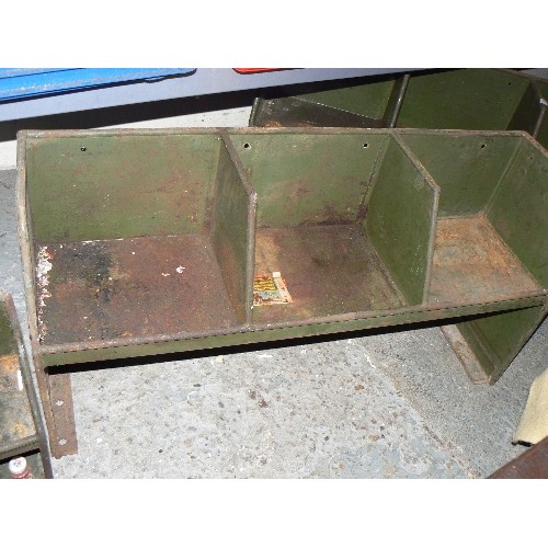 469 - A pair of vintage industrial green metal workshop / engineering pigeon hole shelf units - 107 cm