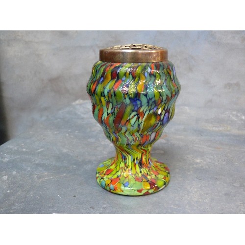 112A - A 1930's Art Deco brightly coloured spatter glass vase - Bohemian - 13cm