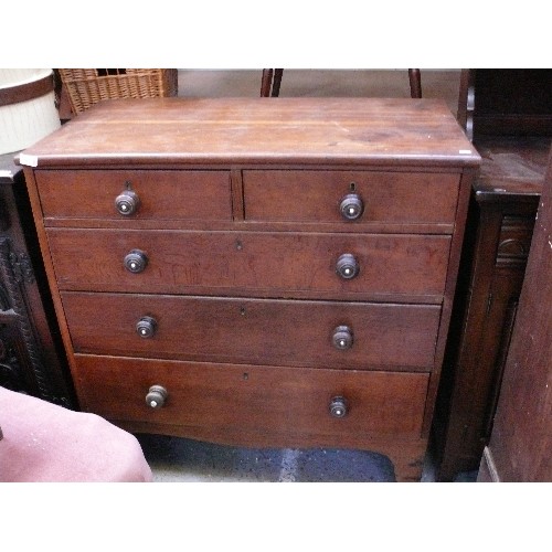 411 - An early 19th Century oak chest of drawers - two over three, with turned rosewood knobs