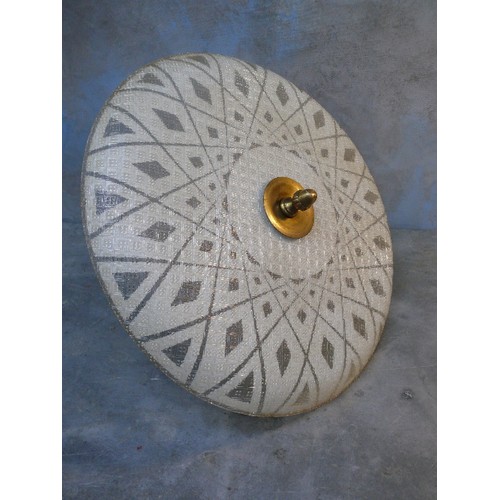 227B - An Art Deco glass Ceiling light in pressed glass with geometric white design - ribbed glass central ... 