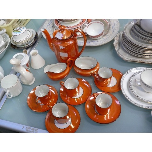 143 - Large lot of mixed vintage china including crested china, Art Deco orange lustre coffee set, Duchess... 