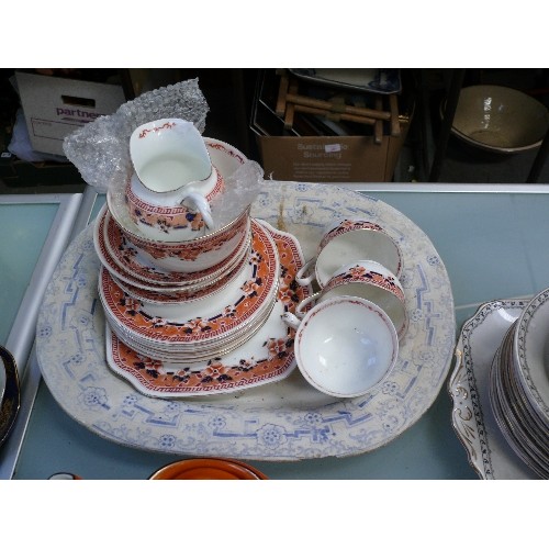 143 - Large lot of mixed vintage china including crested china, Art Deco orange lustre coffee set, Duchess... 