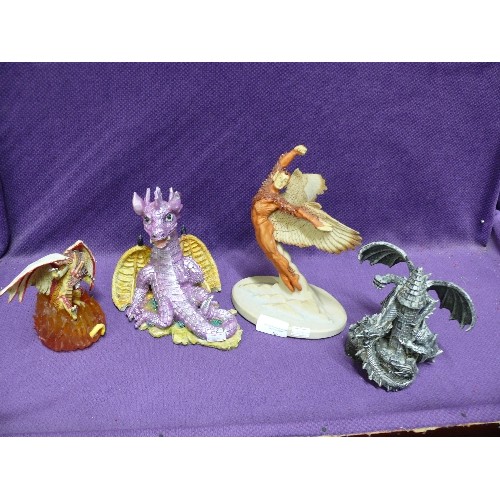 66 - FOUR MYTHICAL CREATURE COLLECTORS FIGURINES FEATURING DRAGONS ETC.