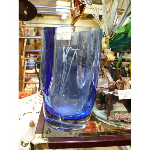 VERY HEAVY BLUE POLISH GLASS VASE BY KROSNO.
